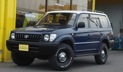 ｋH12　95プラド　TX　5人乗り　ネイビーツートン　丸目換装　クラシックコンプリート　BFグットリッチATタイヤ×DEANクロスカントリーホイール　フロント